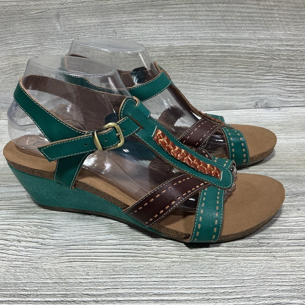 Elite By Corkys Sonoma Artsy Wedge Sandals Ankle Strap Leather Women's Size 11